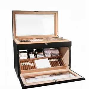 Cave à cigares Adorini Portico Deluxe noire pouvant contenir 400 cigares, au design compact et moderne