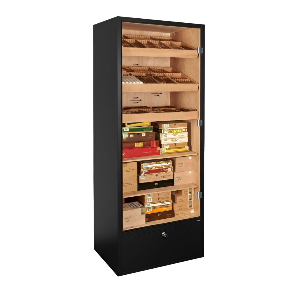 Armoire à cigares Adorini Primo Cabinet noire pouvant contenir 2 800 cigares, au design moderne